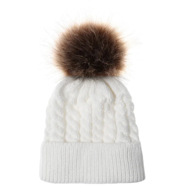 In Autumn And Winter Ball Twist Knitted Hat Warm Female Parent-child Imitation Raccoon Fur Ball Wool Hat display picture 14
