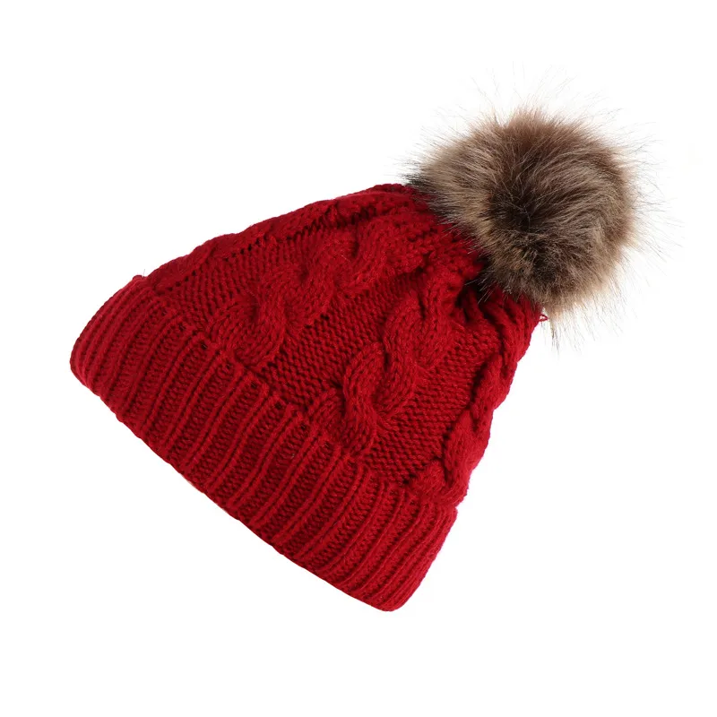 In Autumn And Winter Ball Twist Knitted Hat Warm Female Parent-child Imitation Raccoon Fur Ball Wool Hat display picture 15