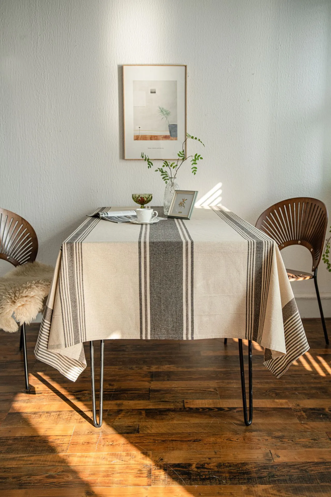 Yi Qiyun Striped Tablecloth Brown Contrast Color Japanese Table Cloth Coffee Table Cloth Fabric Rectangular  Direct display picture 2