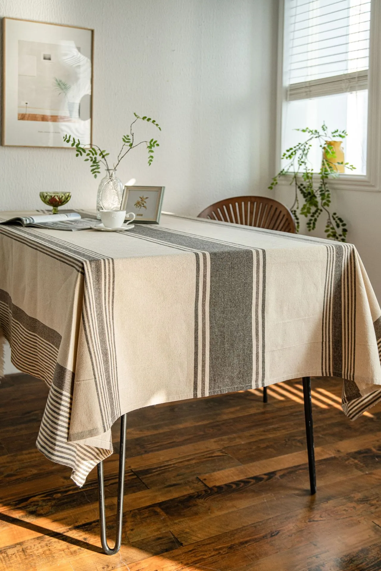 Yi Qiyun Striped Tablecloth Brown Contrast Color Japanese Table Cloth Coffee Table Cloth Fabric Rectangular  Direct display picture 3