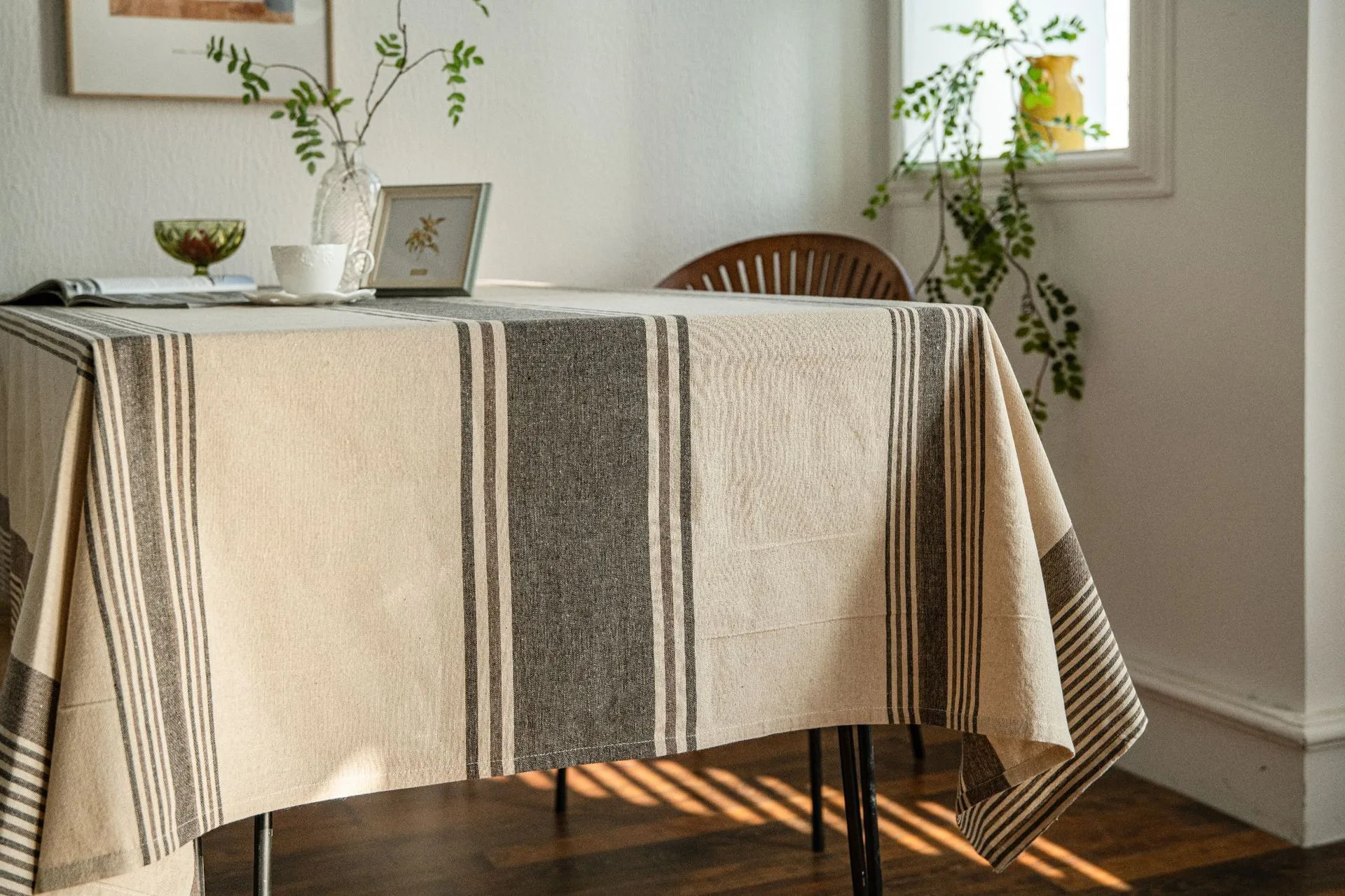 Yi Qiyun Striped Tablecloth Brown Contrast Color Japanese Table Cloth Coffee Table Cloth Fabric Rectangular  Direct display picture 5