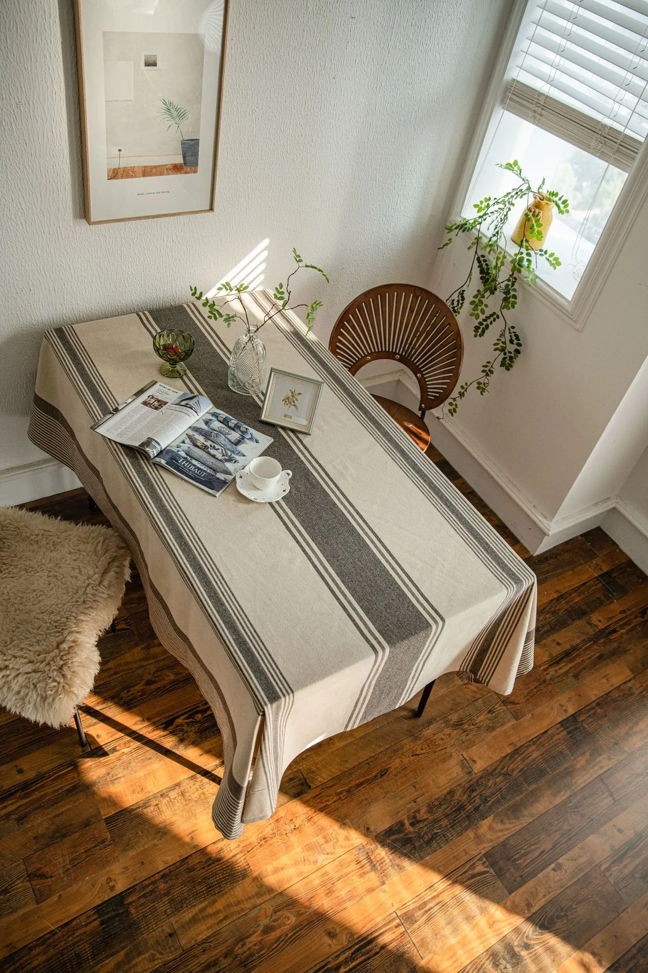 Yi Qiyun Striped Tablecloth Brown Contrast Color Japanese Table Cloth Coffee Table Cloth Fabric Rectangular  Direct display picture 7