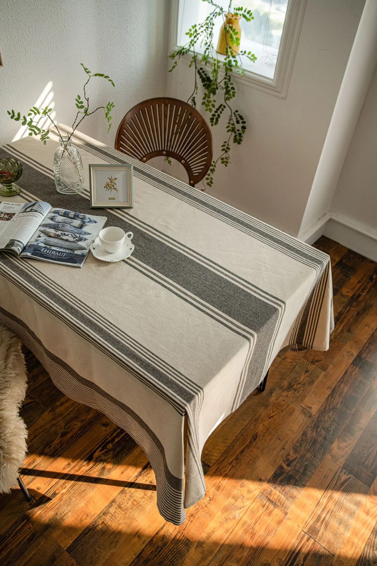 Yi Qiyun Striped Tablecloth Brown Contrast Color Japanese Table Cloth Coffee Table Cloth Fabric Rectangular  Direct display picture 8