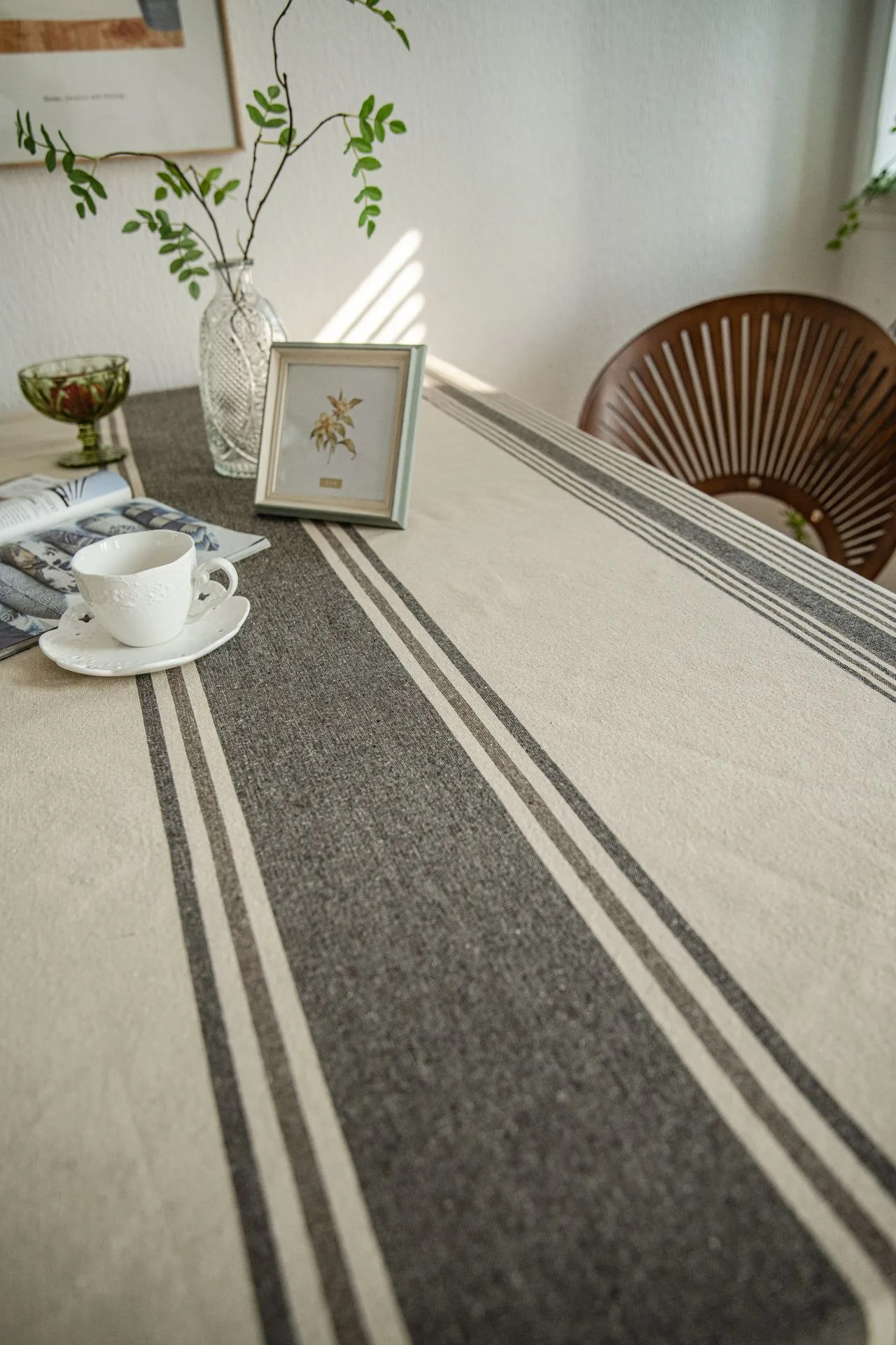 Yi Qiyun Striped Tablecloth Brown Contrast Color Japanese Table Cloth Coffee Table Cloth Fabric Rectangular  Direct display picture 9