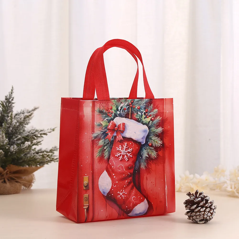Non-Woven Fabric Shopping Bag Christmas Gift Bag Takeaway Delivery Bag Present Packaging Bag Fashionable Printed Handbag display picture 3