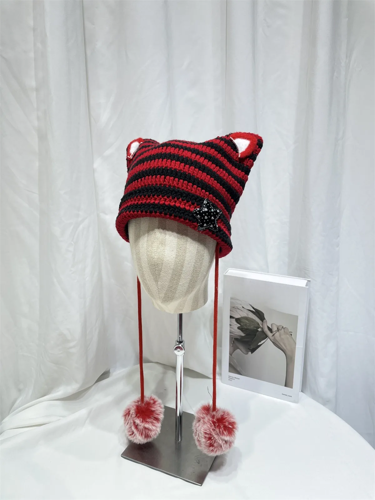 Japanese Style Cute Little Devil Cat Ear Fur Ball Wool Hat Women's Autumn And Winter Warm Small Face Ear Protection Knitted Hat display picture 10