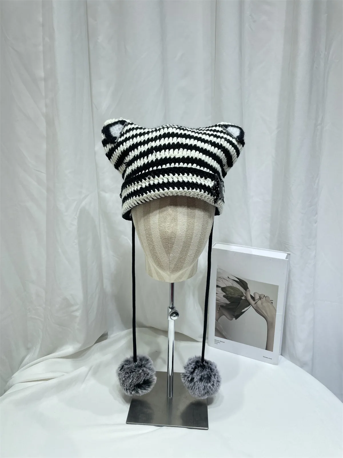 Japanese Style Cute Little Devil Cat Ear Fur Ball Wool Hat Women's Autumn And Winter Warm Small Face Ear Protection Knitted Hat display picture 11