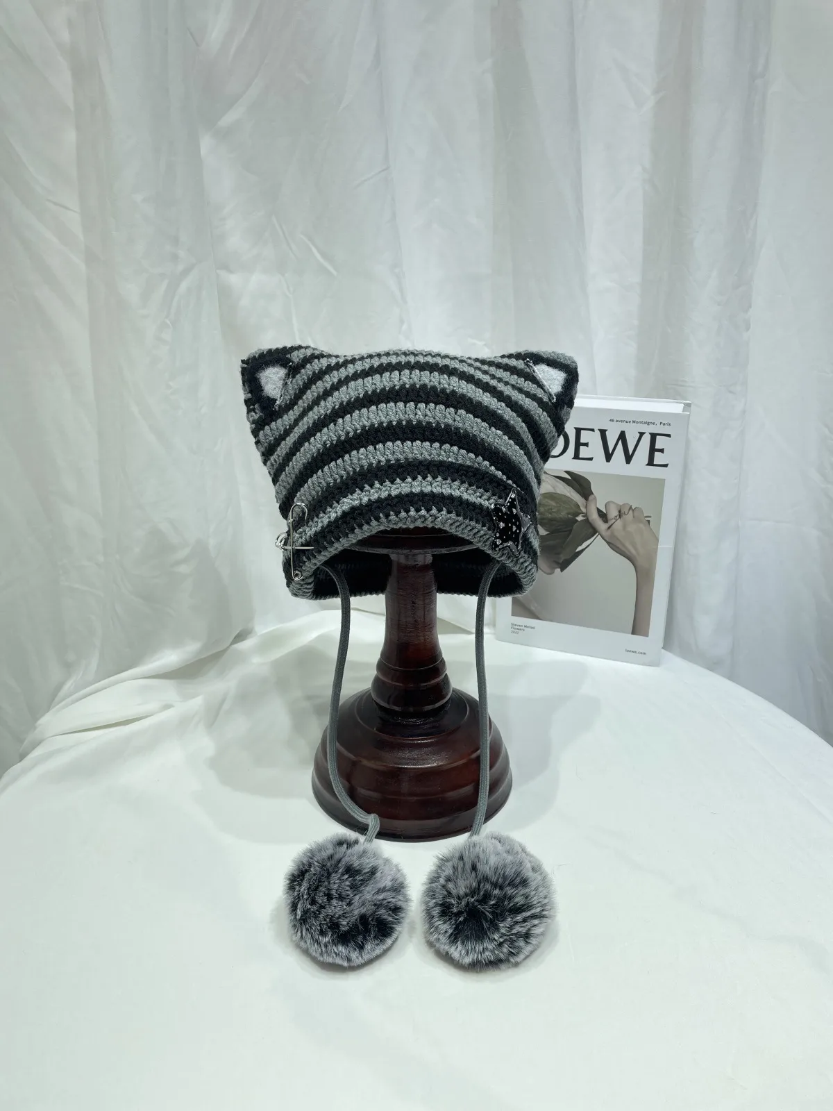 Japanese Style Cute Little Devil Cat Ear Fur Ball Wool Hat Women's Autumn And Winter Warm Small Face Ear Protection Knitted Hat display picture 15