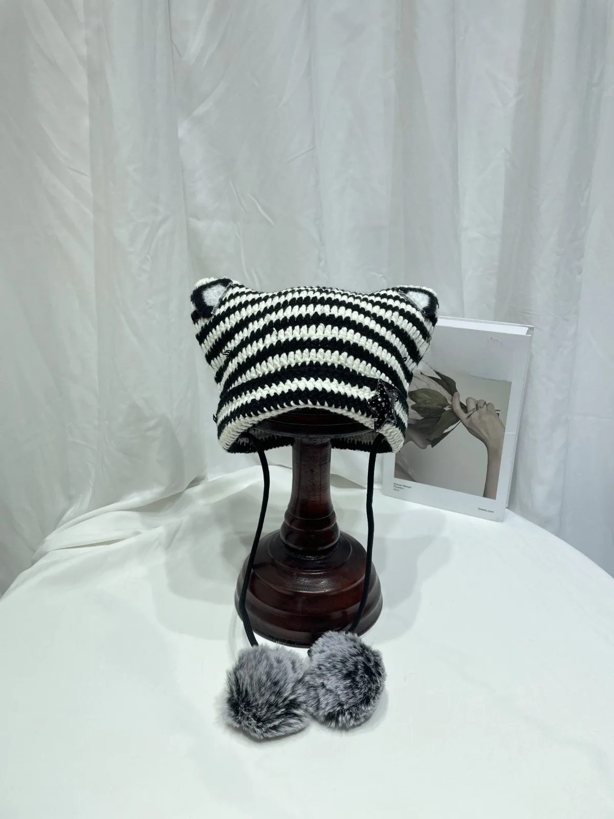 Japanese Style Cute Little Devil Cat Ear Fur Ball Wool Hat Women's Autumn And Winter Warm Small Face Ear Protection Knitted Hat display picture 16