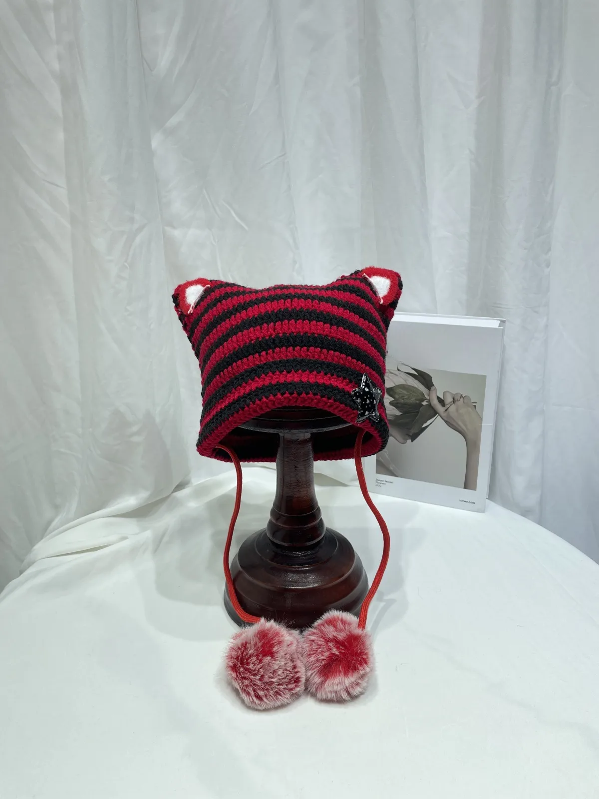 Japanese Style Cute Little Devil Cat Ear Fur Ball Wool Hat Women's Autumn And Winter Warm Small Face Ear Protection Knitted Hat display picture 17