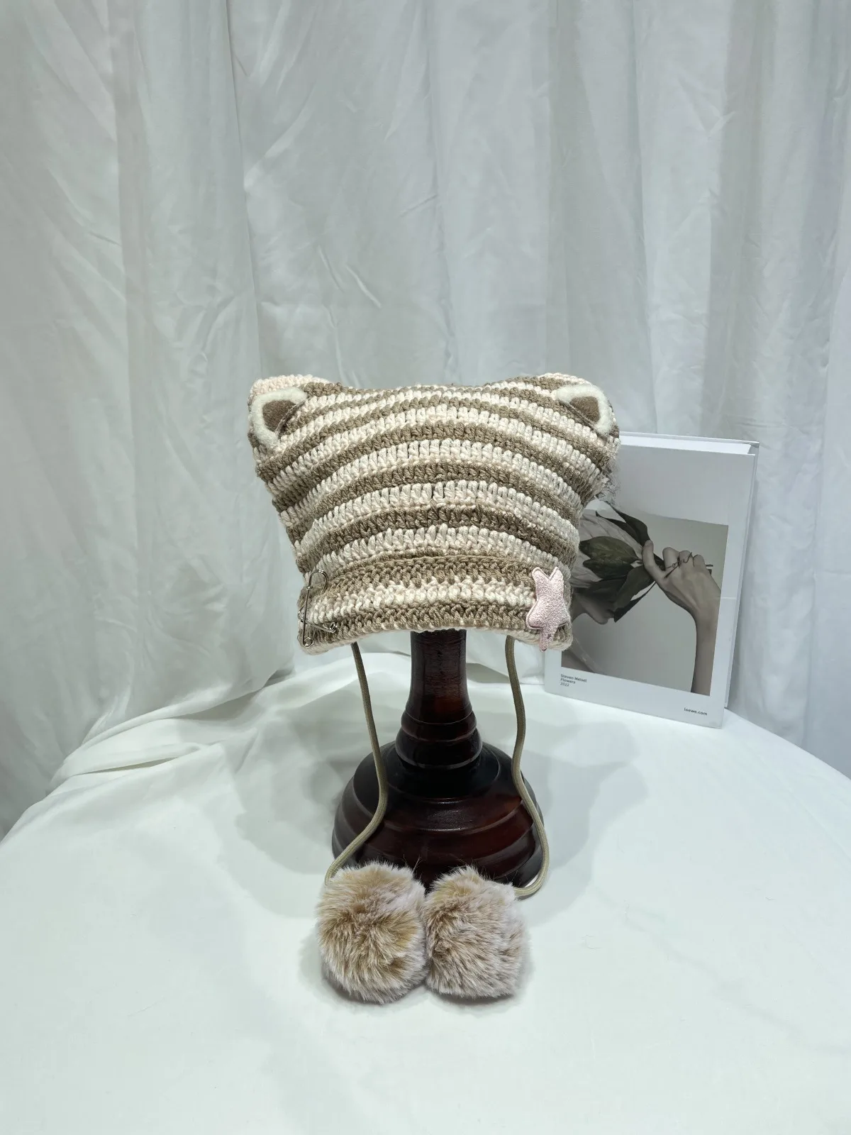 Japanese Style Cute Little Devil Cat Ear Fur Ball Wool Hat Women's Autumn And Winter Warm Small Face Ear Protection Knitted Hat display picture 18