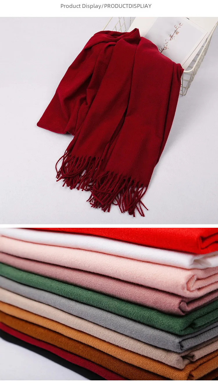 Cashmere Solid Color Scarf Women's Autumn And Winter 220g Explosions Barbed Hair  Padded Travel Warm Tassel  Shawl display picture 2