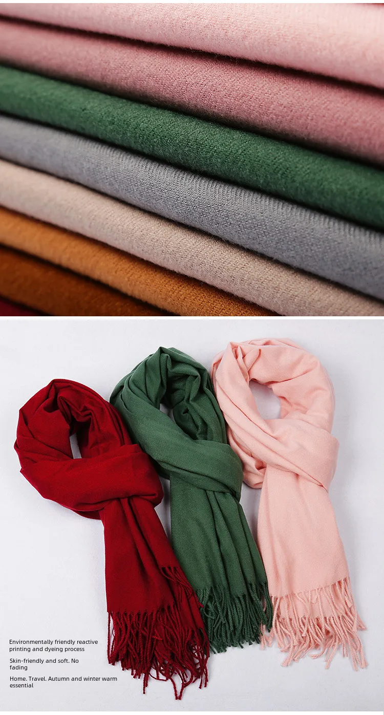 Cashmere Solid Color Scarf Women's Autumn And Winter 220g Explosions Barbed Hair  Padded Travel Warm Tassel  Shawl display picture 3