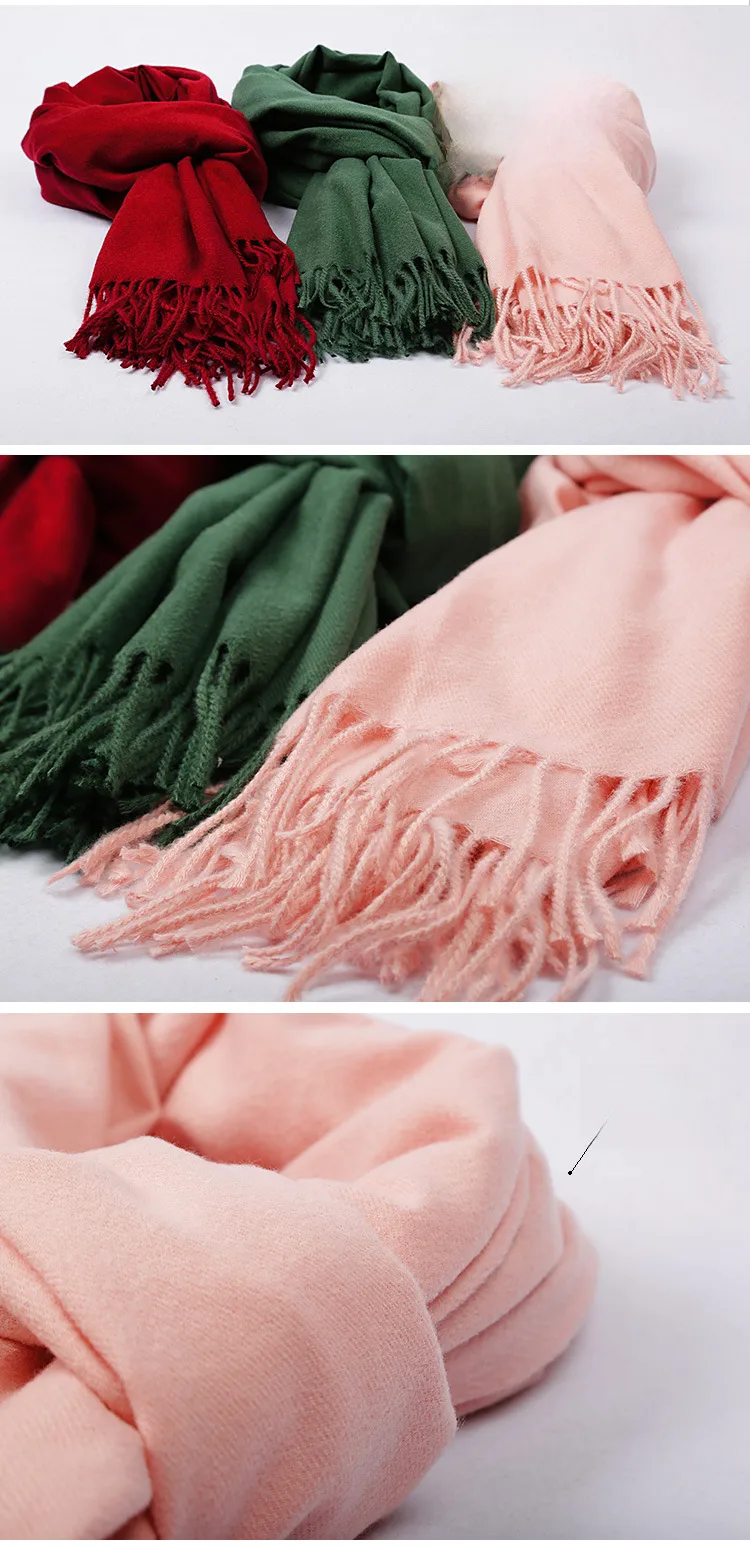 Cashmere Solid Color Scarf Women's Autumn And Winter 220g Explosions Barbed Hair  Padded Travel Warm Tassel  Shawl display picture 4