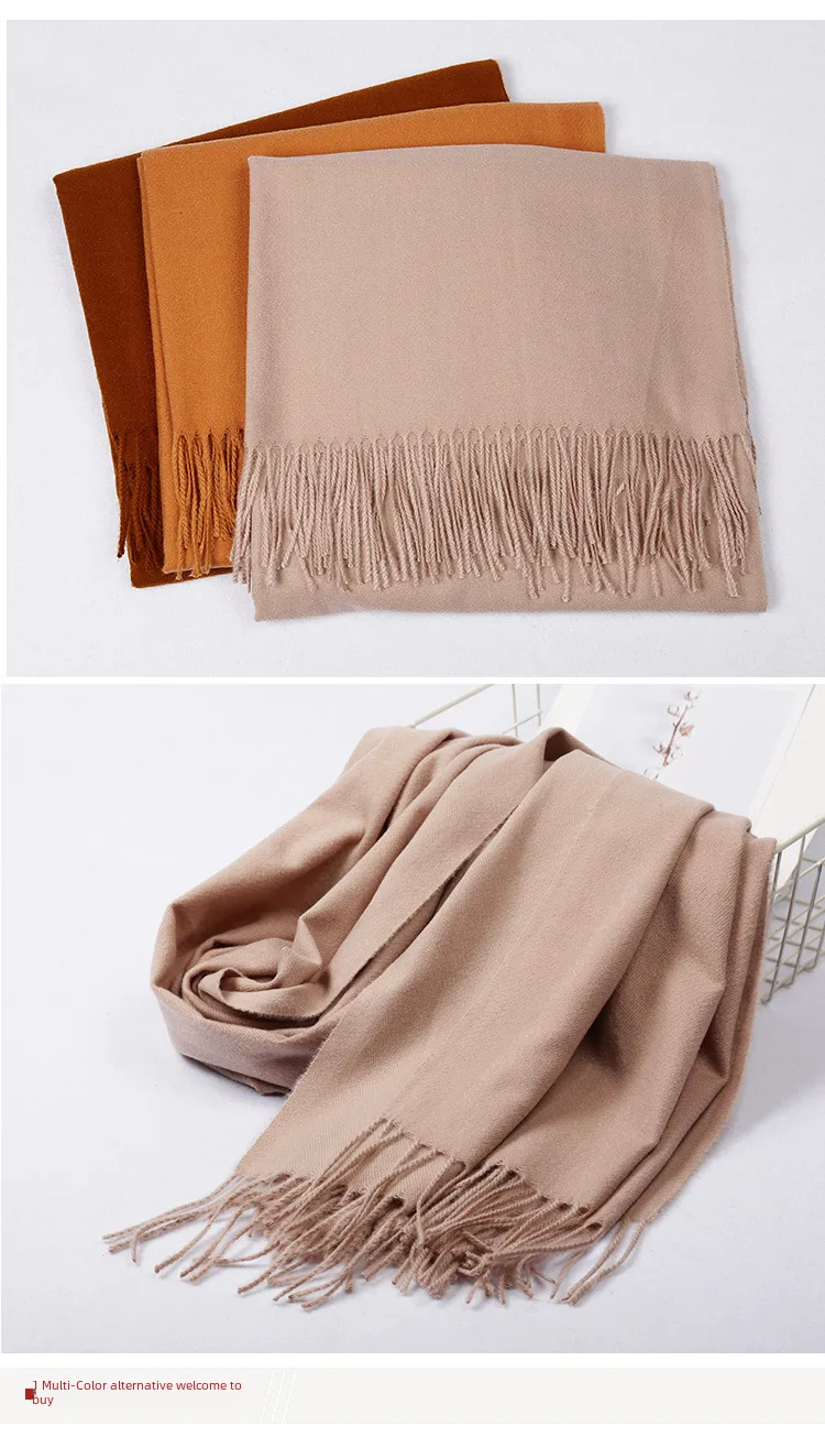 Cashmere Solid Color Scarf Women's Autumn And Winter 220g Explosions Barbed Hair  Padded Travel Warm Tassel  Shawl display picture 8
