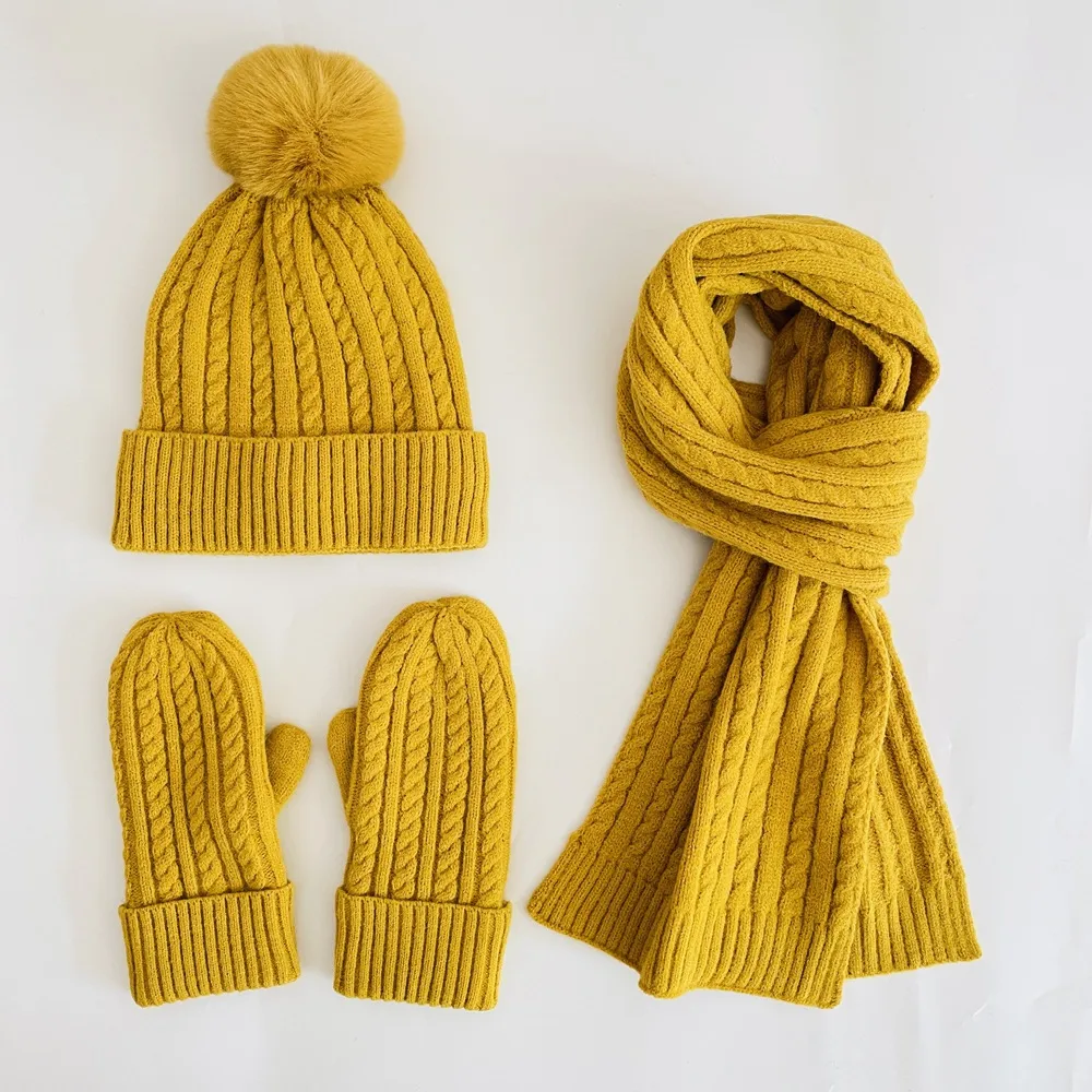 Winter Women's Knitted Hat Scarf Gloves Three-piece Set New Solid Color Plus Velvet Wool Hat Warm Suit display picture 15