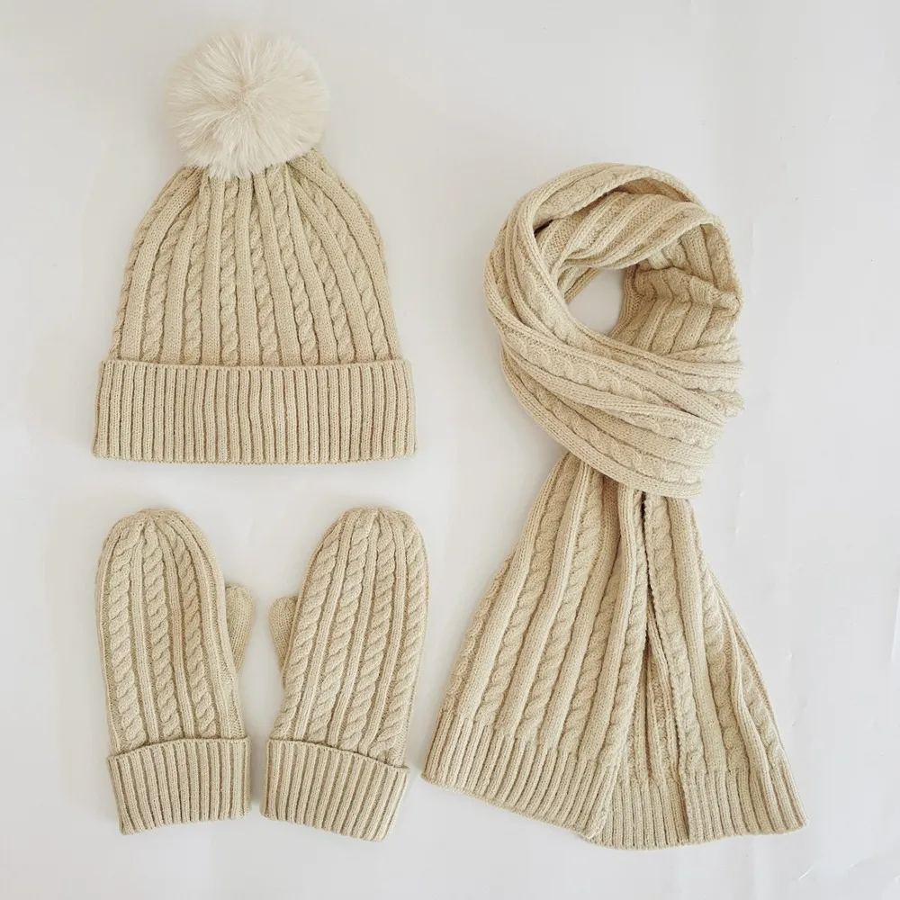 Winter Women's Knitted Hat Scarf Gloves Three-piece Set New Solid Color Plus Velvet Wool Hat Warm Suit display picture 16