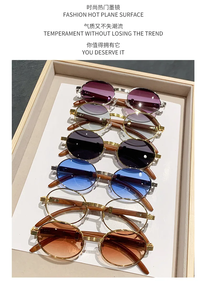 Retro Oval Sunglasses  Style Personality Fashion Frame Full Frame Gray And Gold PC Material Suitable For Travel Fashion And Cycling display picture 2