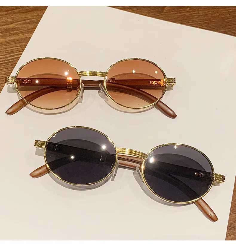 Retro Oval Sunglasses  Style Personality Fashion Frame Full Frame Gray And Gold PC Material Suitable For Travel Fashion And Cycling display picture 3