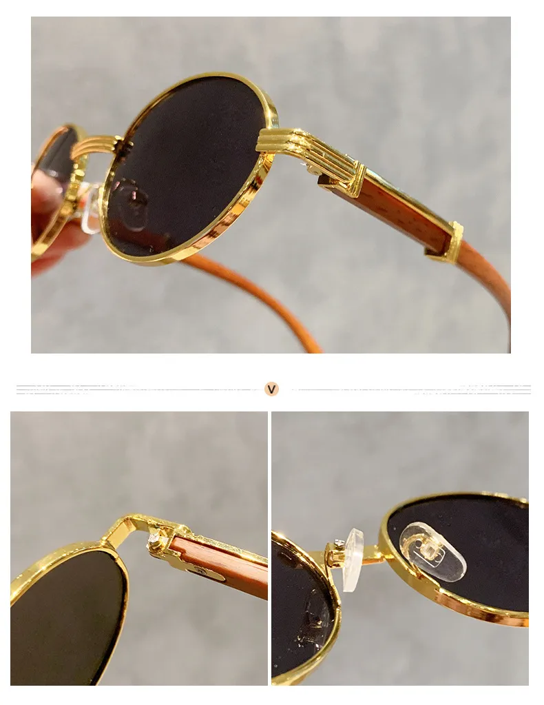 Retro Oval Sunglasses  Style Personality Fashion Frame Full Frame Gray And Gold PC Material Suitable For Travel Fashion And Cycling display picture 4