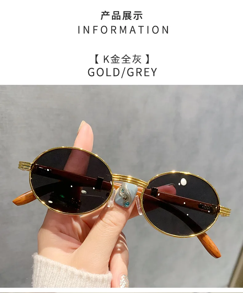 Retro Oval Sunglasses  Style Personality Fashion Frame Full Frame Gray And Gold PC Material Suitable For Travel Fashion And Cycling display picture 7