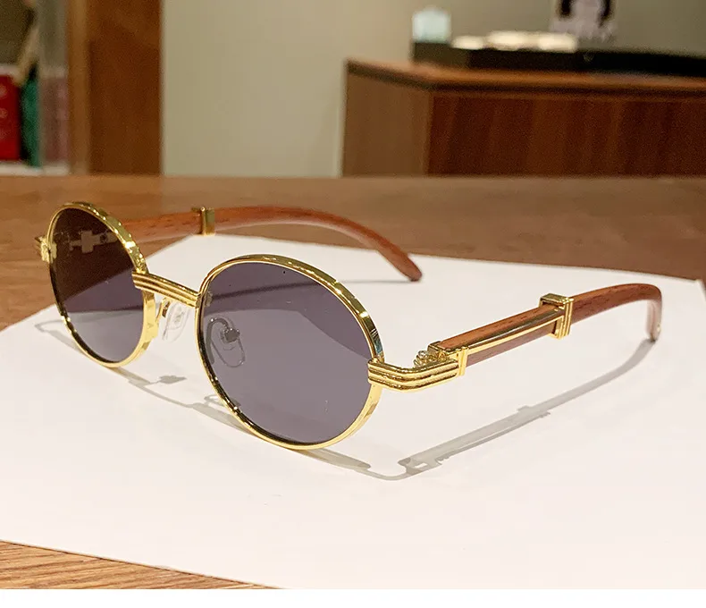 Retro Oval Sunglasses  Style Personality Fashion Frame Full Frame Gray And Gold PC Material Suitable For Travel Fashion And Cycling display picture 8