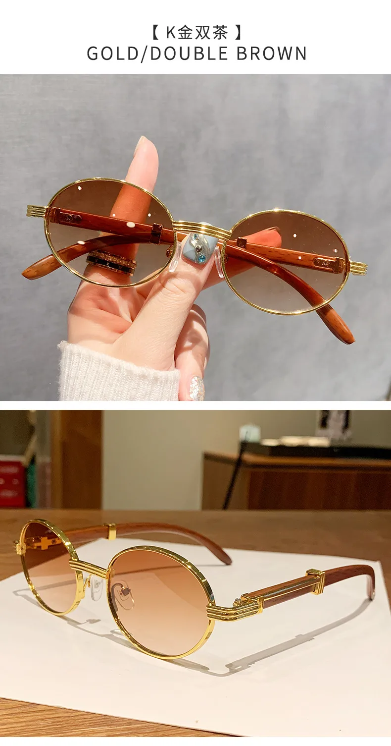 Retro Oval Sunglasses  Style Personality Fashion Frame Full Frame Gray And Gold PC Material Suitable For Travel Fashion And Cycling display picture 9