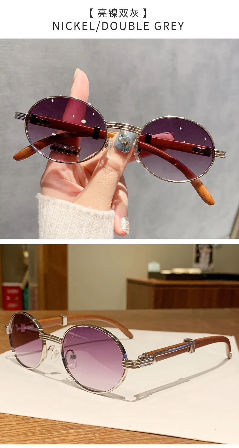 Retro Oval Sunglasses  Style Personality Fashion Frame Full Frame Gray And Gold PC Material Suitable For Travel Fashion And Cycling display picture 11