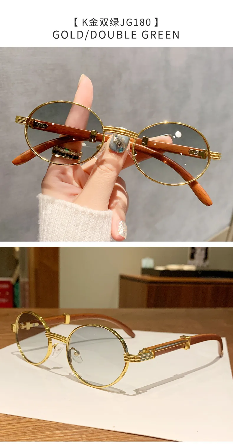 Retro Oval Sunglasses  Style Personality Fashion Frame Full Frame Gray And Gold PC Material Suitable For Travel Fashion And Cycling display picture 12