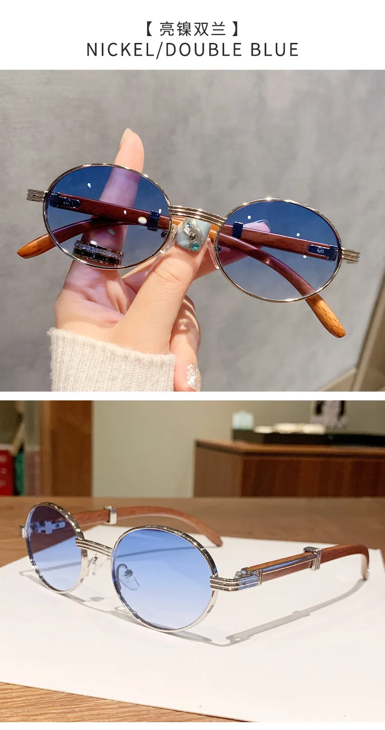 Retro Oval Sunglasses  Style Personality Fashion Frame Full Frame Gray And Gold PC Material Suitable For Travel Fashion And Cycling display picture 13