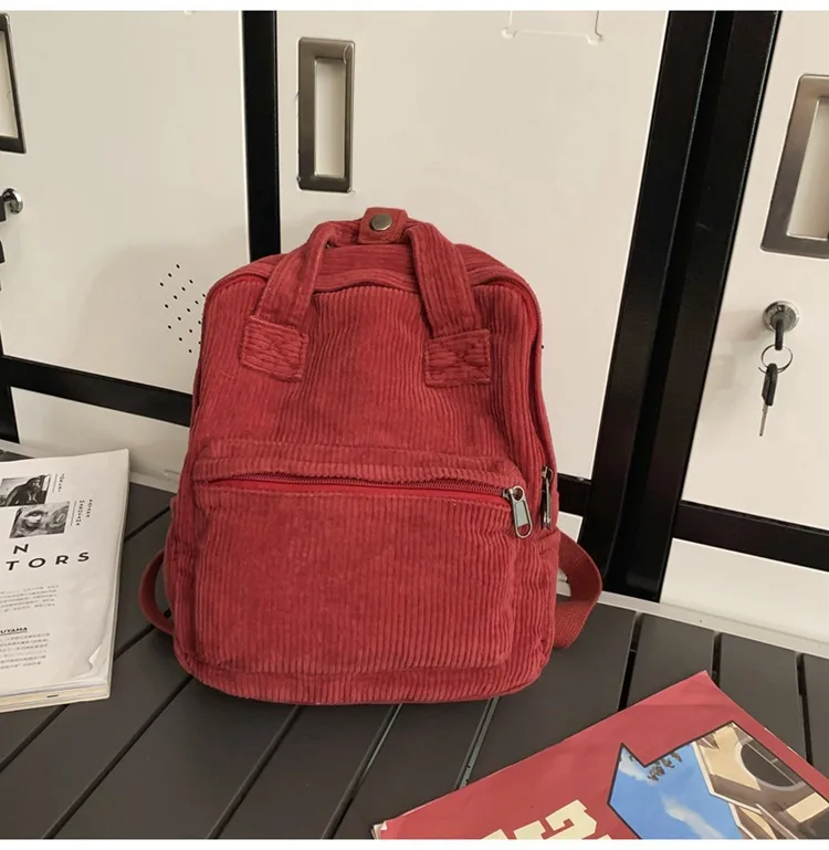 Japanese Style Solid Color Corduroy Schoolbag Women's Korean Style High School And College Students Retro Backpack Simple Fashionable Portable Backpack display picture 16