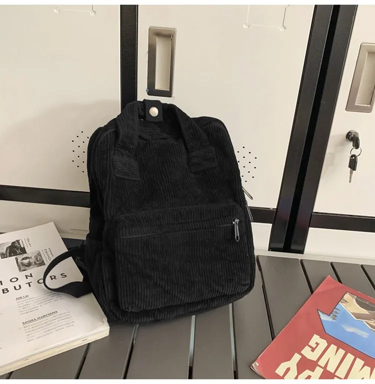 Japanese Style Solid Color Corduroy Schoolbag Women's Korean Style High School And College Students Retro Backpack Simple Fashionable Portable Backpack display picture 17