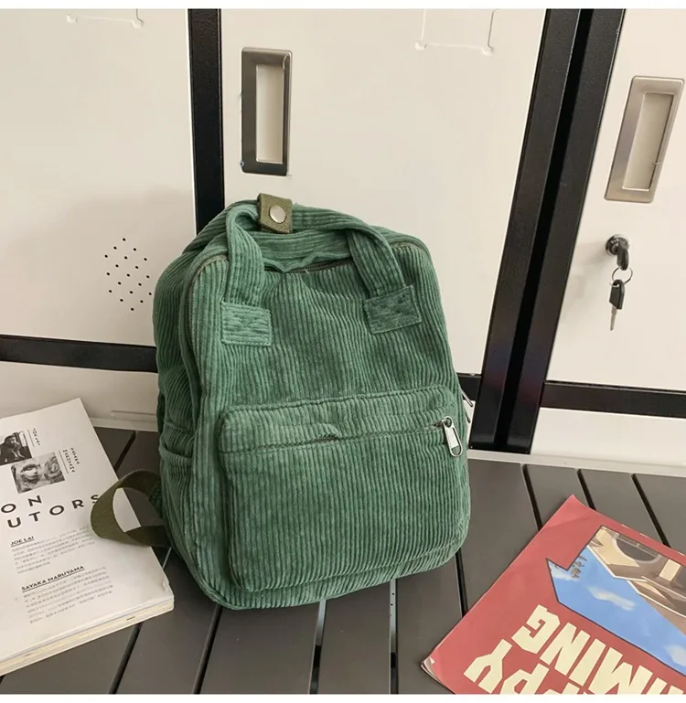 Japanese Style Solid Color Corduroy Schoolbag Women's Korean Style High School And College Students Retro Backpack Simple Fashionable Portable Backpack display picture 18