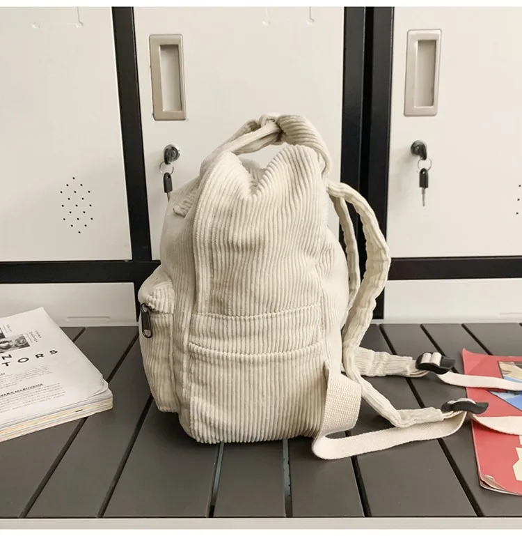 Japanese Style Solid Color Corduroy Schoolbag Women's Korean Style High School And College Students Retro Backpack Simple Fashionable Portable Backpack display picture 22