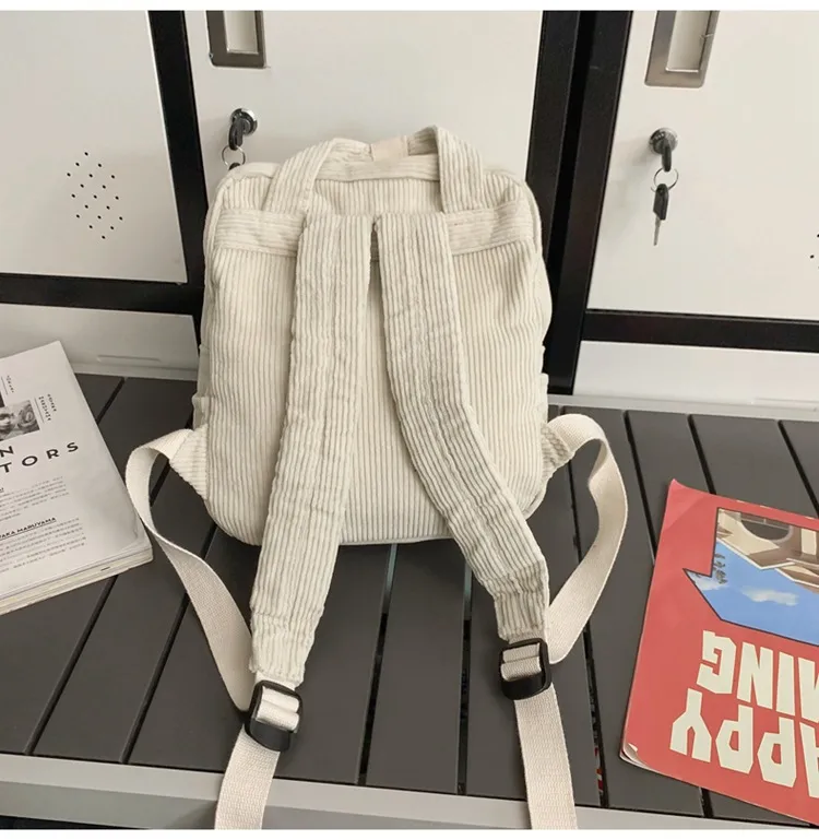 Japanese Style Solid Color Corduroy Schoolbag Women's Korean Style High School And College Students Retro Backpack Simple Fashionable Portable Backpack display picture 23