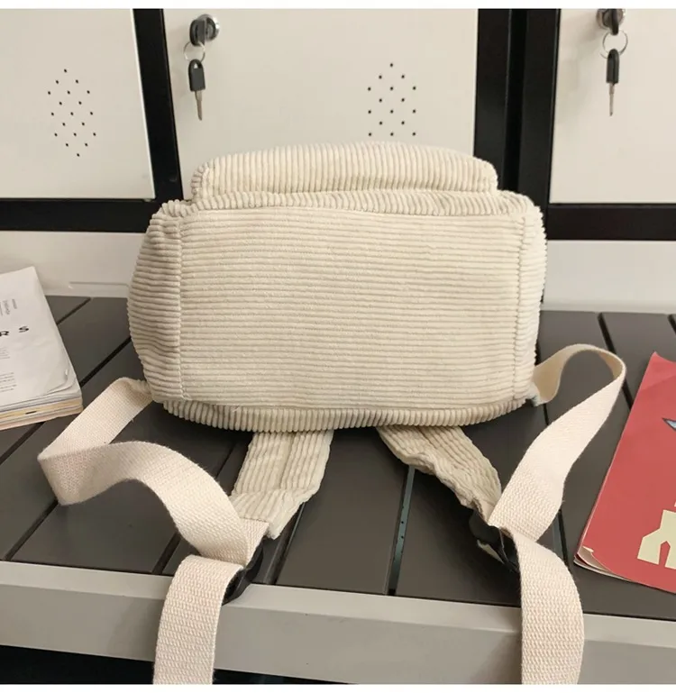 Japanese Style Solid Color Corduroy Schoolbag Women's Korean Style High School And College Students Retro Backpack Simple Fashionable Portable Backpack display picture 24