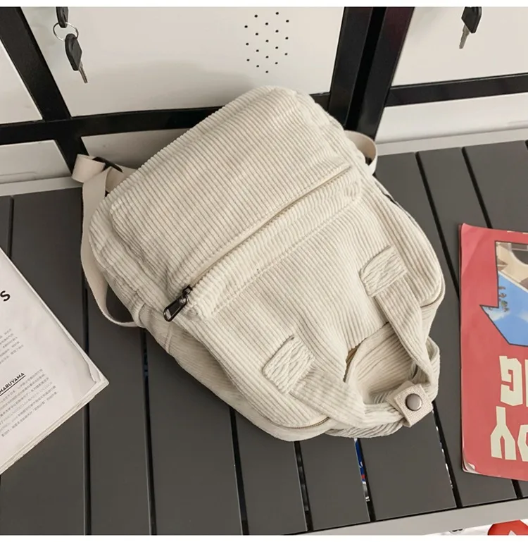 Japanese Style Solid Color Corduroy Schoolbag Women's Korean Style High School And College Students Retro Backpack Simple Fashionable Portable Backpack display picture 25