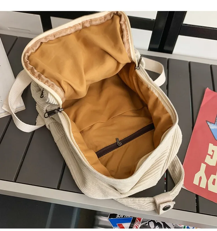 Japanese Style Solid Color Corduroy Schoolbag Women's Korean Style High School And College Students Retro Backpack Simple Fashionable Portable Backpack display picture 26