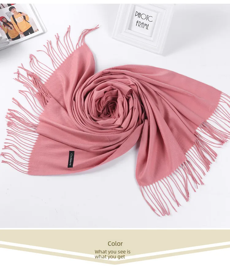Pure Color Cashmere Scarf Women's Autumn And Winter Popular  Shawl Scarf Annual Meeting Gift Red Scarf  Direct Sales display picture 3