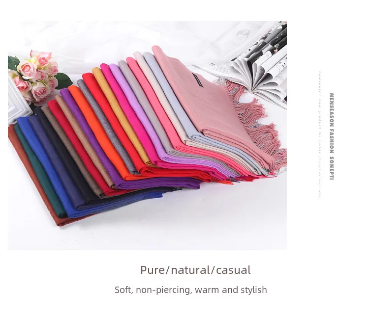 Pure Color Cashmere Scarf Women's Autumn And Winter Popular  Shawl Scarf Annual Meeting Gift Red Scarf  Direct Sales display picture 13