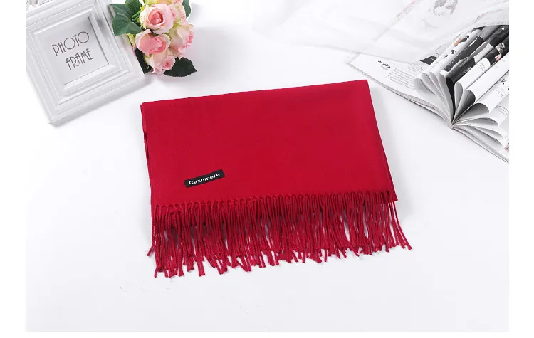 Pure Color Cashmere Scarf Women's Autumn And Winter Popular  Shawl Scarf Annual Meeting Gift Red Scarf  Direct Sales display picture 22