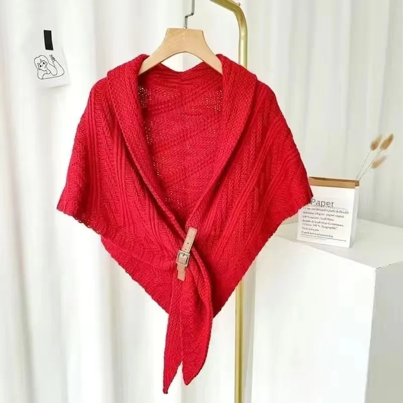 Korean Style Popular Cloak Spring And Autumn New Warm Leather Buckle Shawl Internet Celebrant New Twill Cloak Anchor Recommended display picture 1