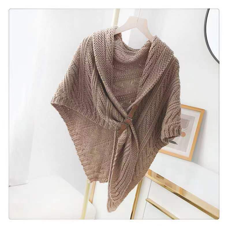 Korean Style Popular Cloak Spring And Autumn New Warm Leather Buckle Shawl Internet Celebrant New Twill Cloak Anchor Recommended display picture 3