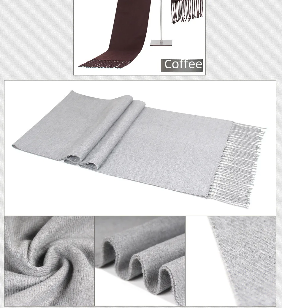 Autumn And Winter  Designed New Low Price Simple Color Men's Scarf Cashmere Tassel Scarf Gift display picture 3