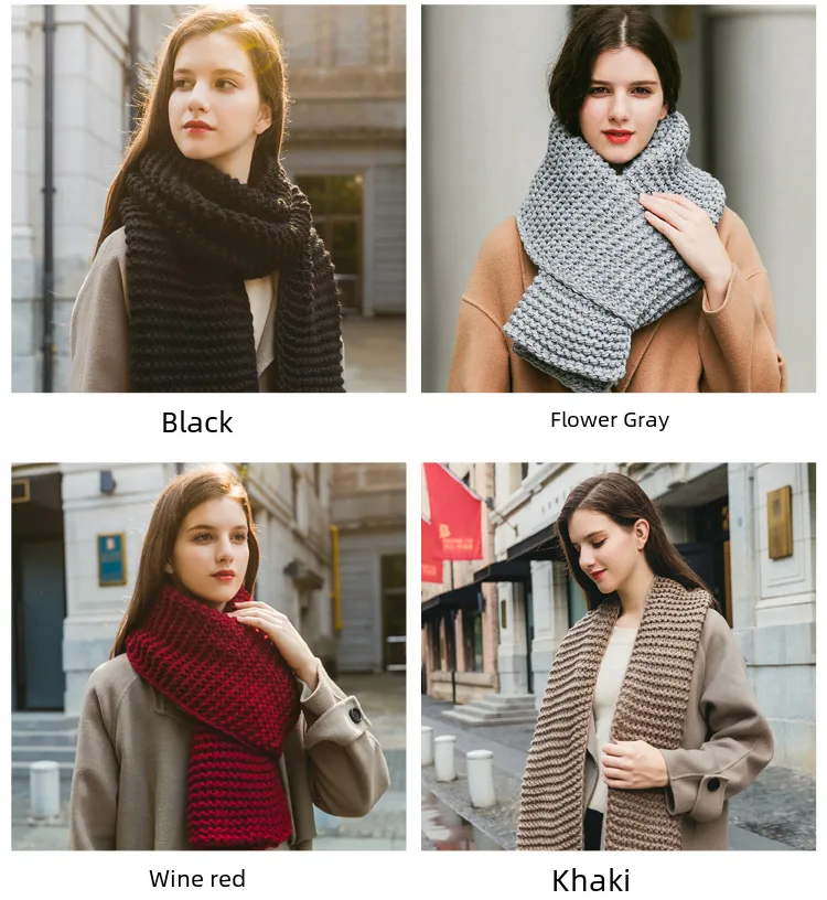 New Korean Style Handmade Coarse Wool Solid Color Knitted Scarf Women's Autumn And Winter Women's Scarf Thickened Student Couple's Scarf display picture 2