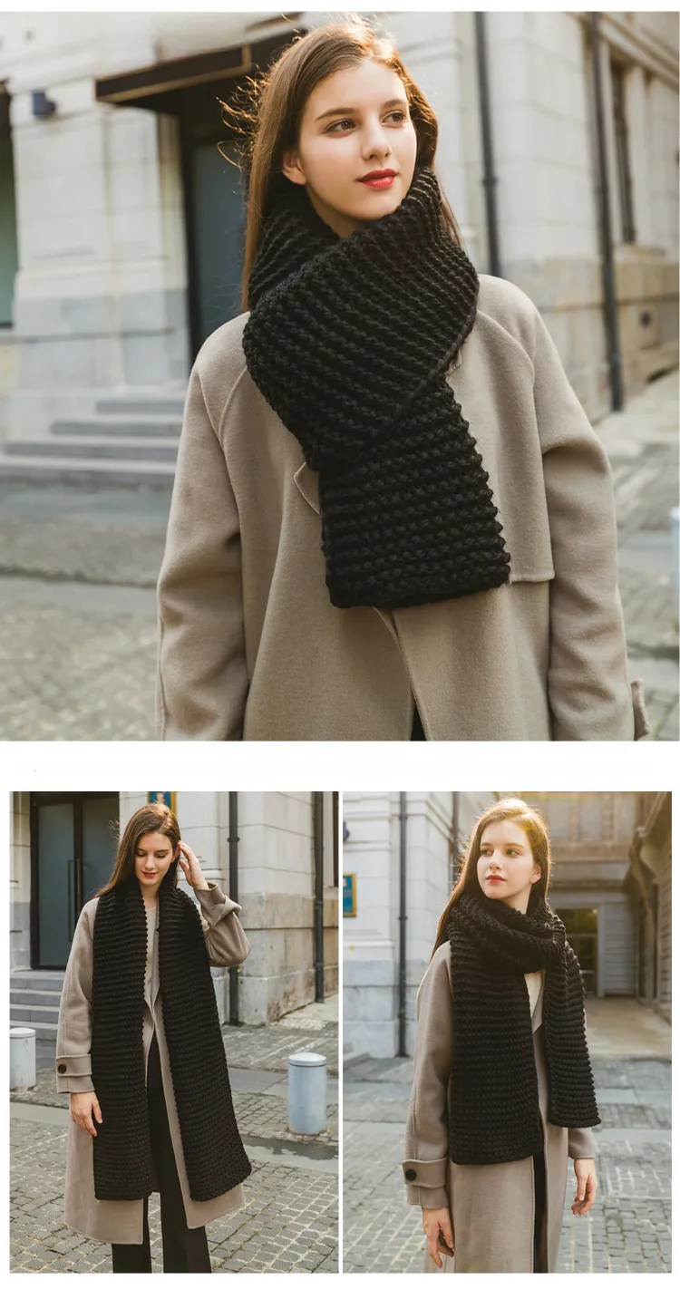 New Korean Style Handmade Coarse Wool Solid Color Knitted Scarf Women's Autumn And Winter Women's Scarf Thickened Student Couple's Scarf display picture 3