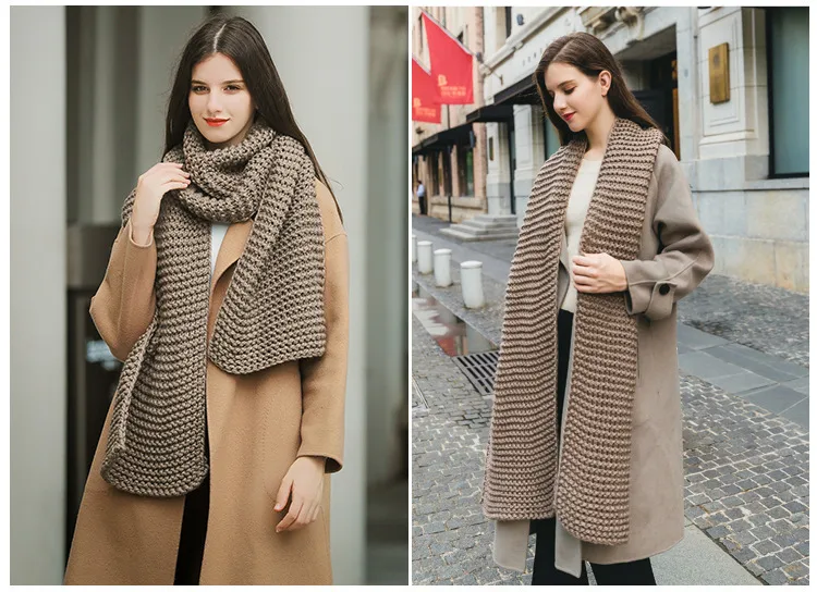 New Korean Style Handmade Coarse Wool Solid Color Knitted Scarf Women's Autumn And Winter Women's Scarf Thickened Student Couple's Scarf display picture 5