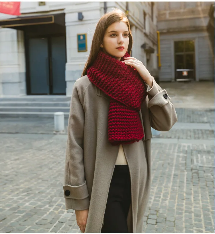 New Korean Style Handmade Coarse Wool Solid Color Knitted Scarf Women's Autumn And Winter Women's Scarf Thickened Student Couple's Scarf display picture 6