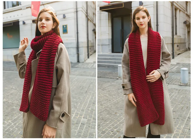 New Korean Style Handmade Coarse Wool Solid Color Knitted Scarf Women's Autumn And Winter Women's Scarf Thickened Student Couple's Scarf display picture 7