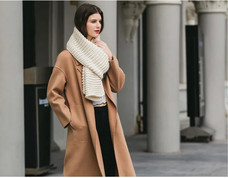 New Korean Style Handmade Coarse Wool Solid Color Knitted Scarf Women's Autumn And Winter Women's Scarf Thickened Student Couple's Scarf display picture 8